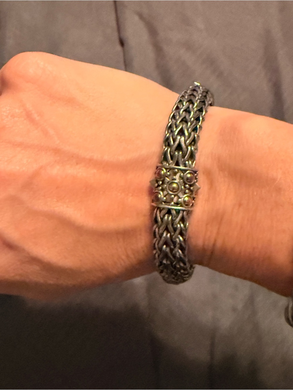 John Hardy Handwoven Silver-Tone Braided Bracelet with Decorative Barrel Clasp - Picture 2 of 7